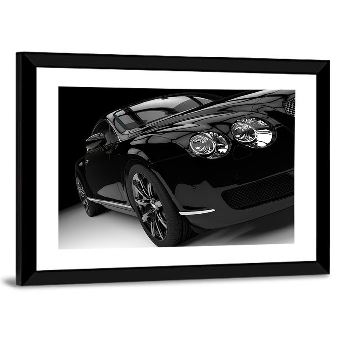 Black Luxury Car Close-up Wall Art as a framed print