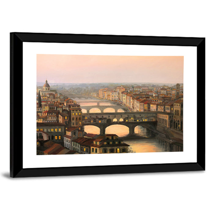 Florence Sunset Over Ponte Vecchio Wall Art as a framed print