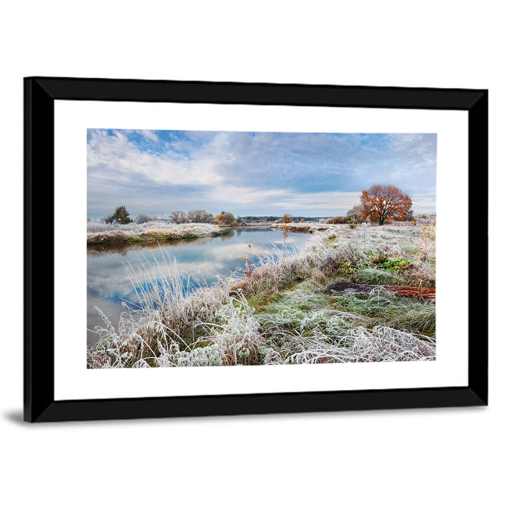 Frosted Autumn River Landscape Wall Art
