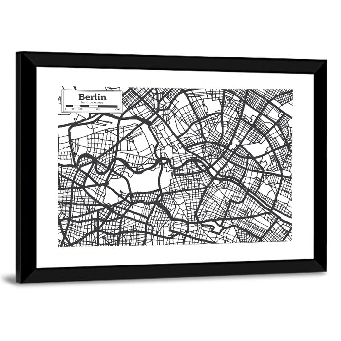 Hand-drawn Berlin City Map Wall Art as a framed print