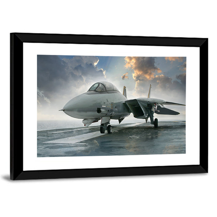 Swept-wing Jet on Flight Deck Wall Art as a framed print