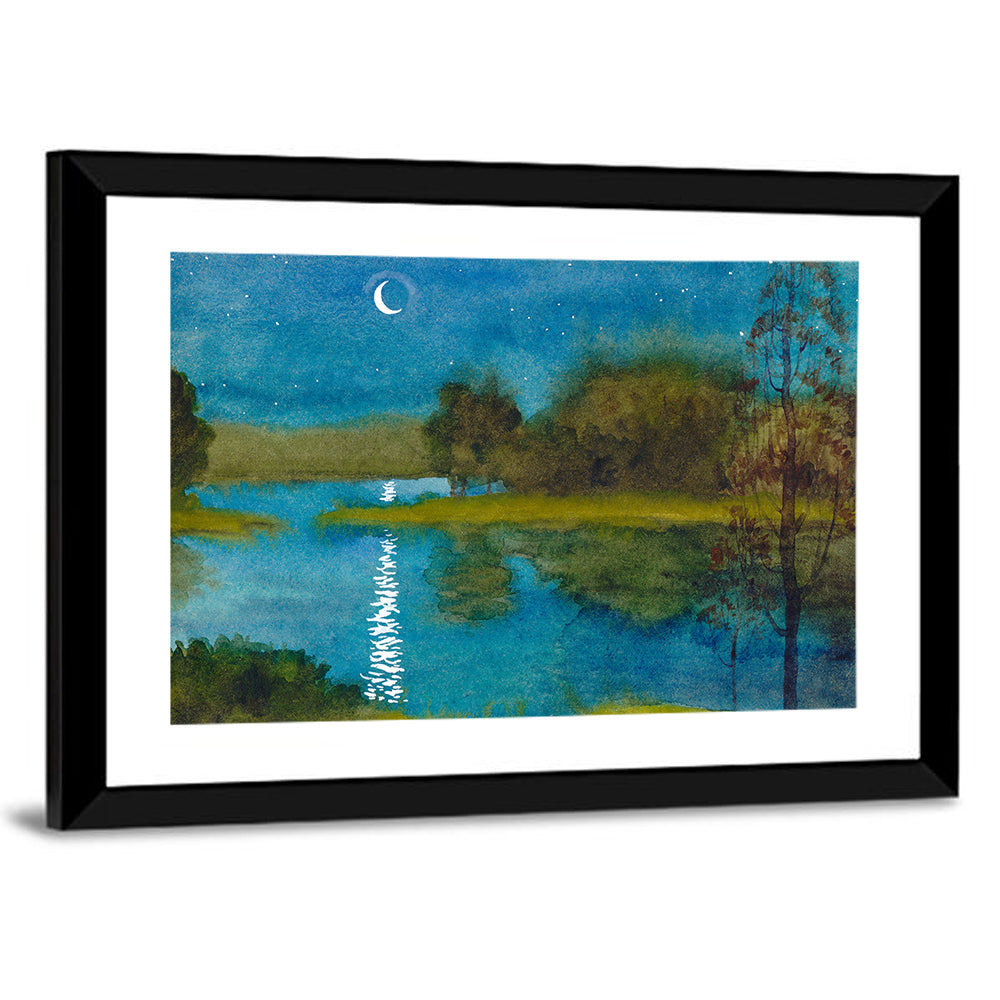 Quiet River Under Moonlight Wall Art