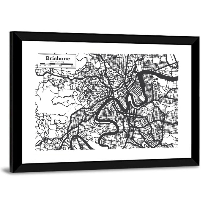 Brisbane Hand-drawn City Map Wall Art as a framed print