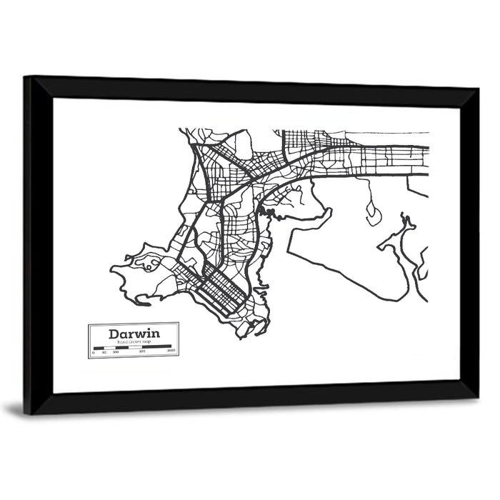 Darwin Minimalist City Map Wall Art as a framed print