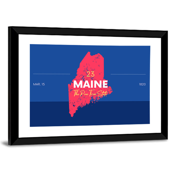 Maine State Map Graphic Wall Art as a framed print
