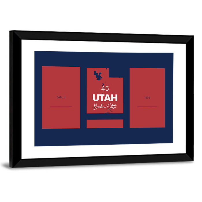 Utah State Map Graphic Wall Art as a framed print