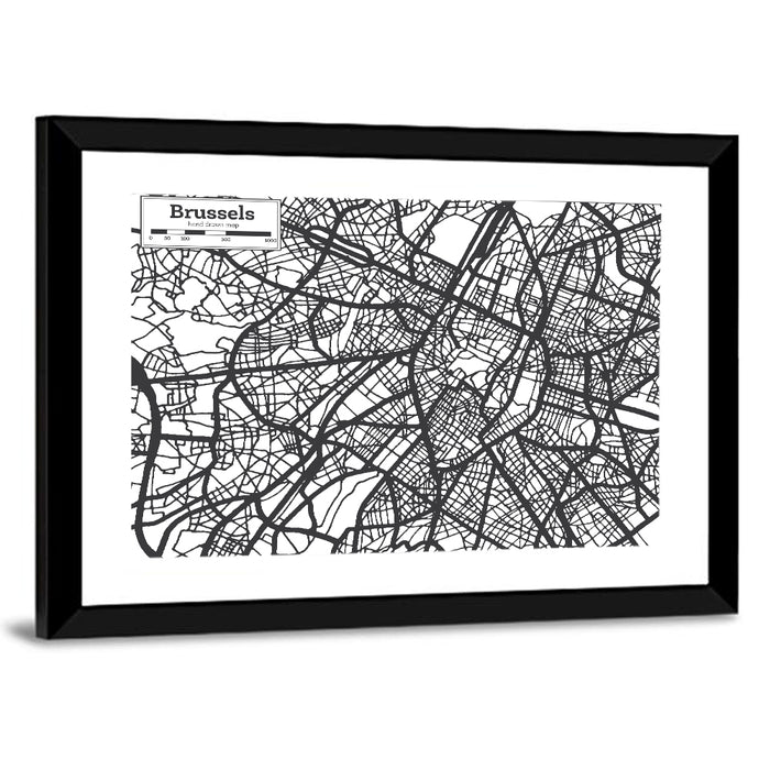 Brussels Hand Drawn City Map Wall Art as a framed print