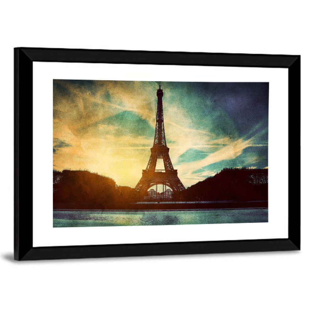 Eiffel Tower Sunset Reflection Wall Art