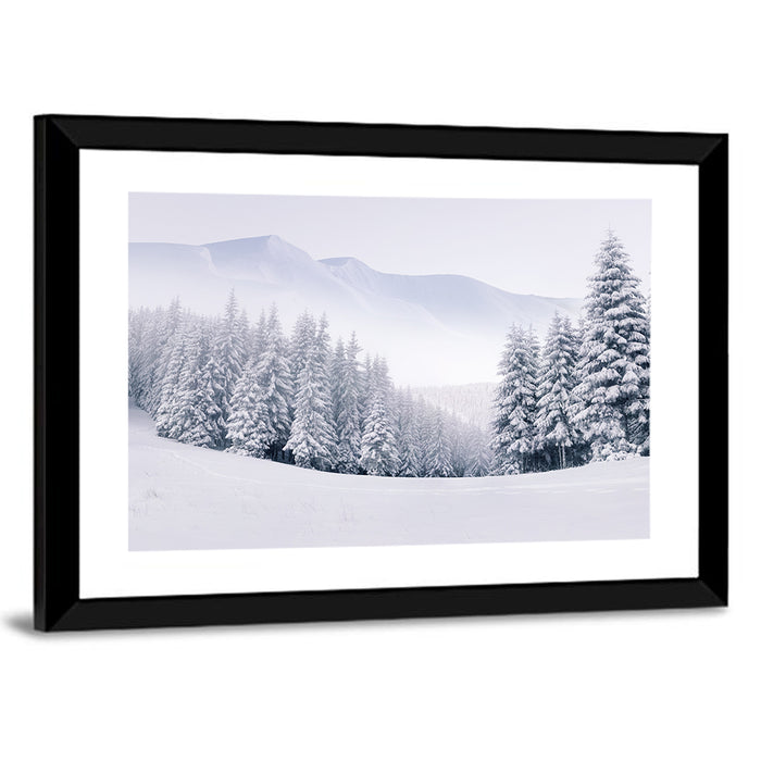 Foggy Winter Mountains Wall Art as a framed print