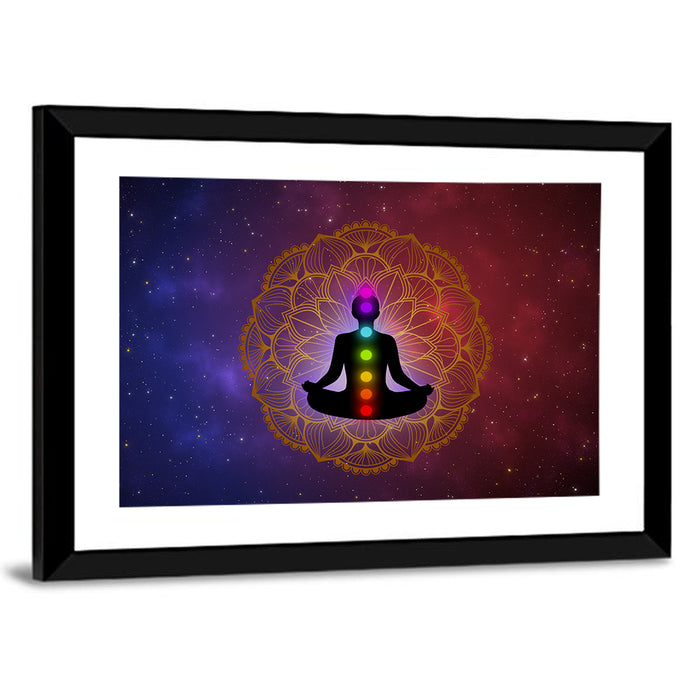 Meditation Man with Golden Mandala Wall Art as a framed print
