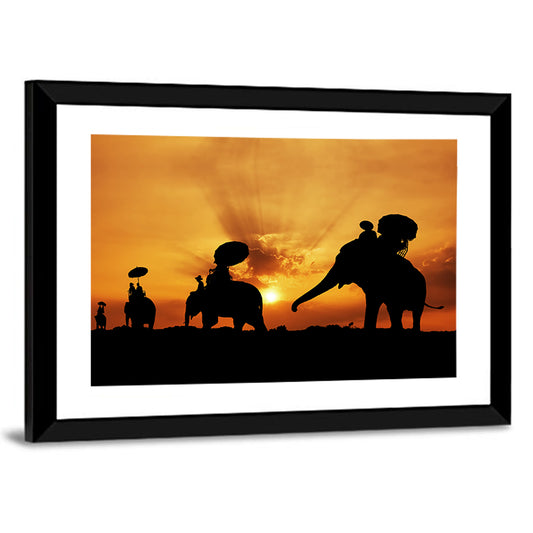 Elephants Silhouette Thailand Wall Art