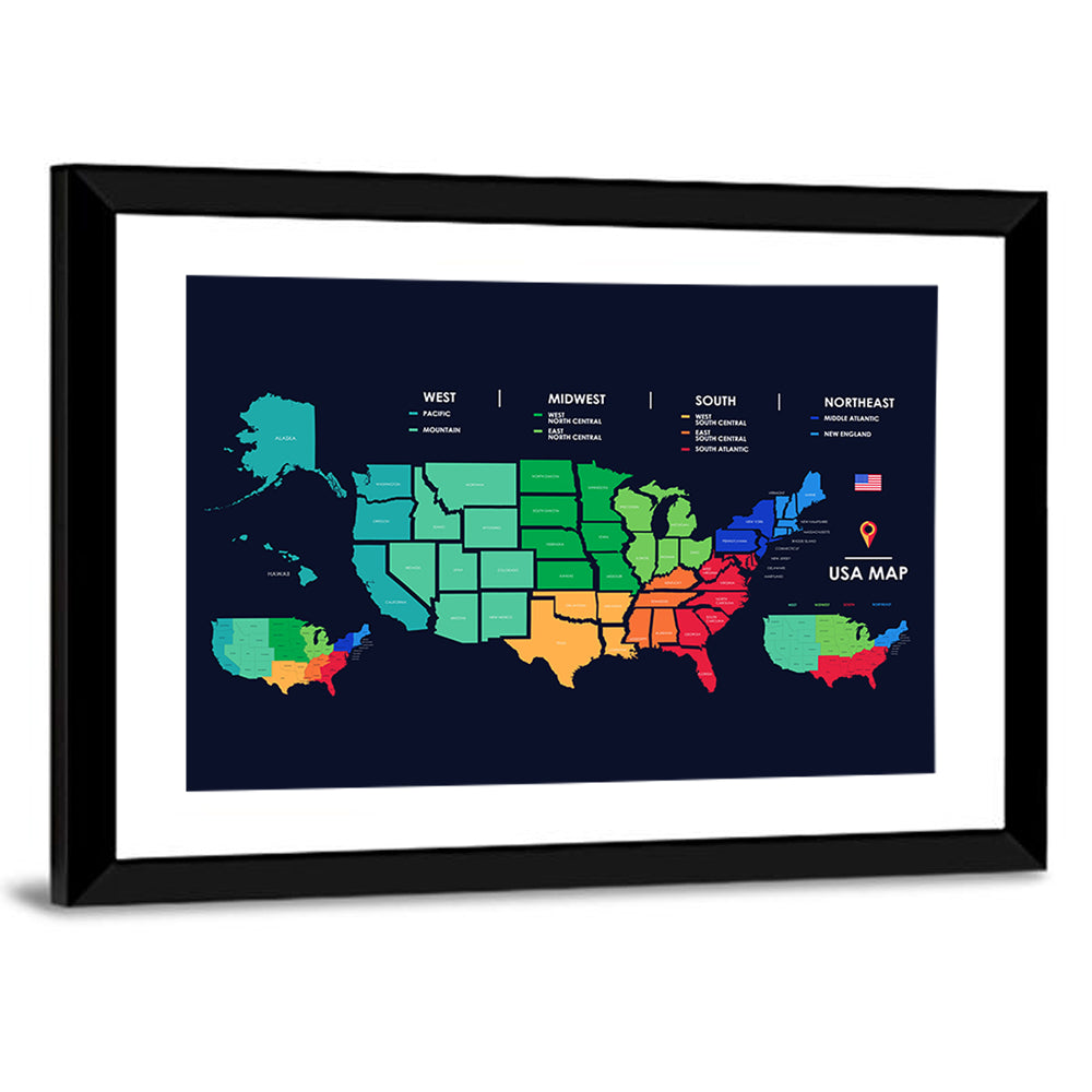 Detailed Map Of US Regions Wall Art