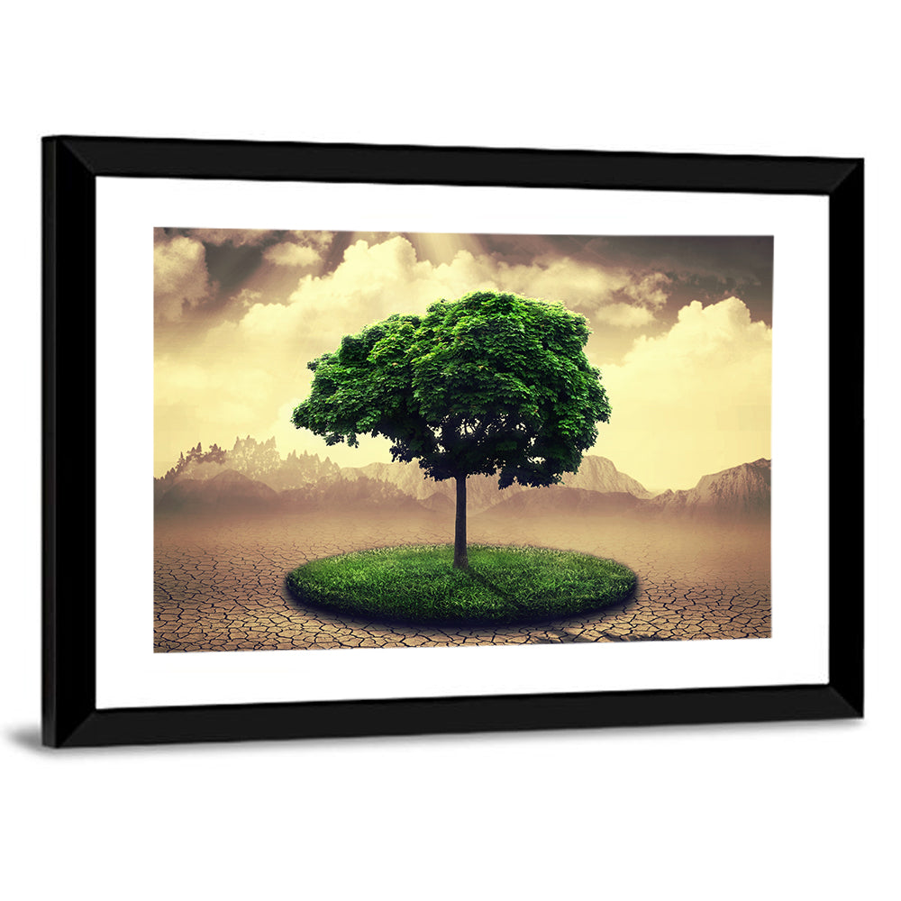 Circular Grass Oasis with Lone Tree Wall Art