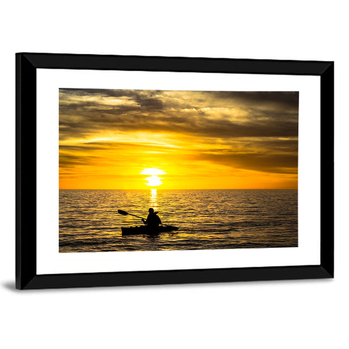 Kayaker at Golden Sunset Wall Art as a framed print