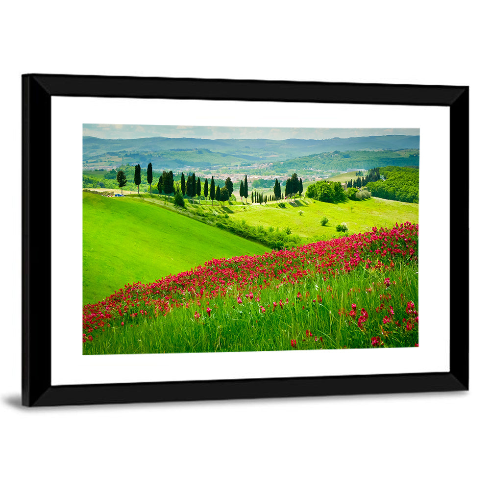 Tuscany Hill with Red Wildflowers Wall Art