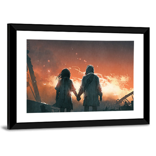 Lovers Looking At Fire Flames Wall Art