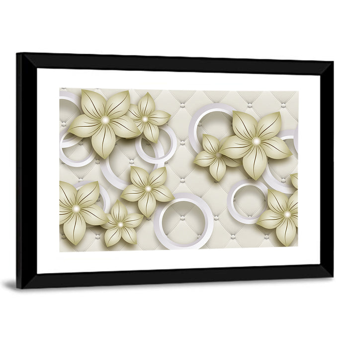 Cream Tufted Floral Rings Wall Art as a framed print