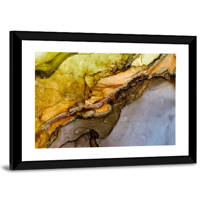 Glittering Vein Alcohol Ink Abstract Wall Art as a framed print
