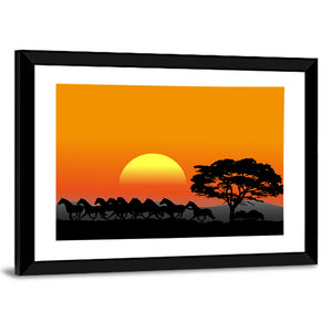 Horses Herd At Sunset Wall Art