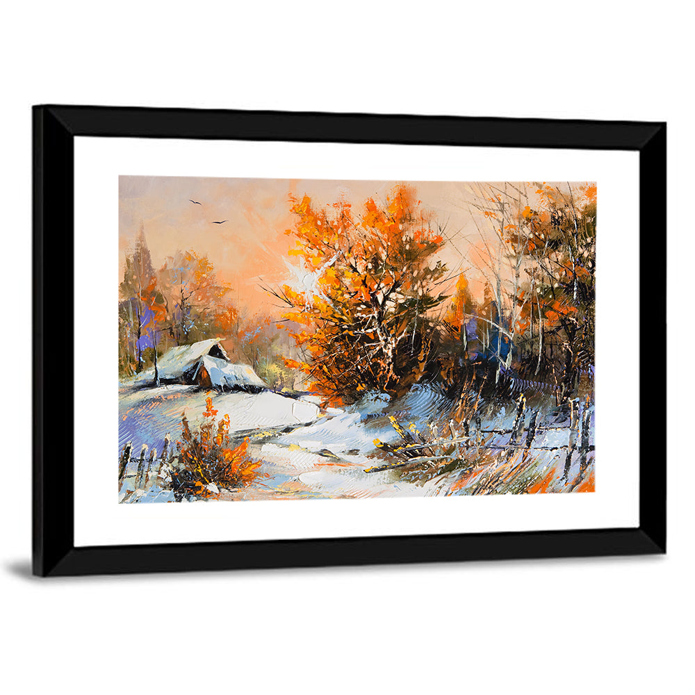 Winter Cottage Landscape Wall Art