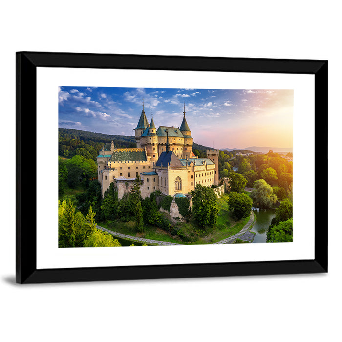Bojnice Castle at Sunset Wall Art as a framed print