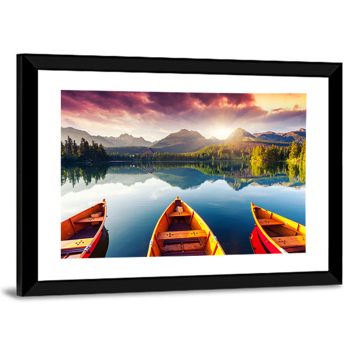Three Boats on Slovak Mountain Lake Wall Art as a framed print