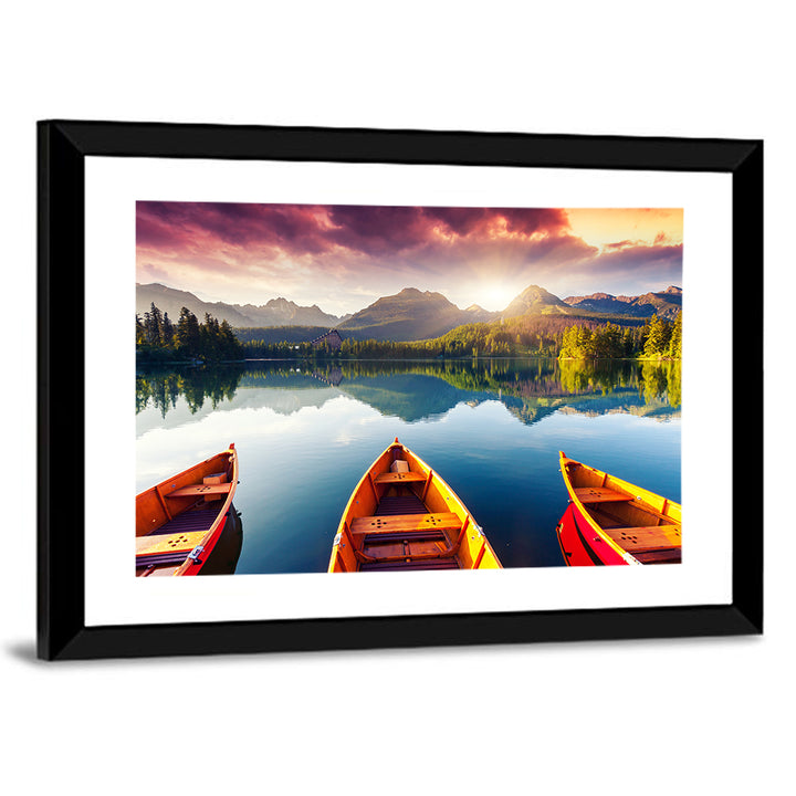 Three Boats on Slovak Mountain Lake Wall Art