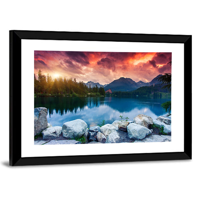 Sunset Over Štrbské Pleso Wall Art as a framed print
