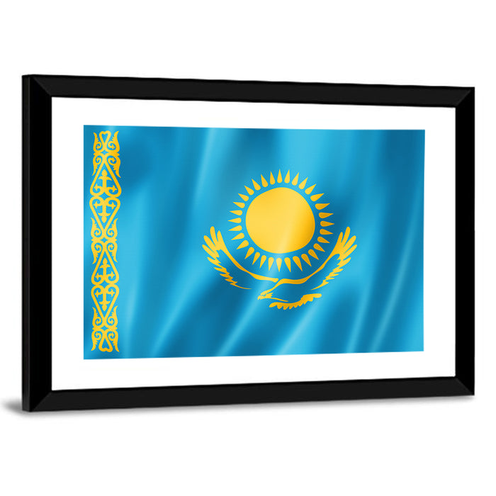Kazakh Flag with Sun and Eagle Wall Art as a framed print