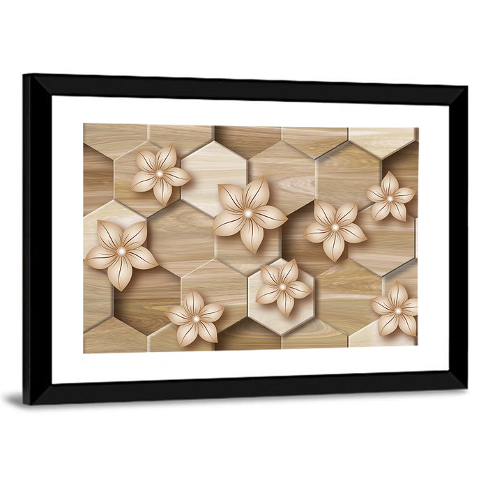 Wood Grain Honeycomb Floral Wall Art as a framed print