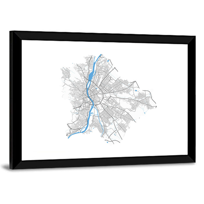 Budapest City Map Wall Art as a framed print