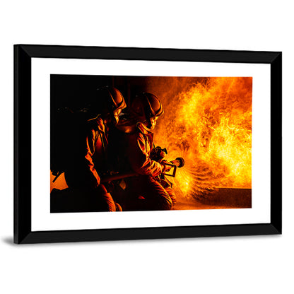 Firefighters Sparying Twirl Water Fog Wall Art