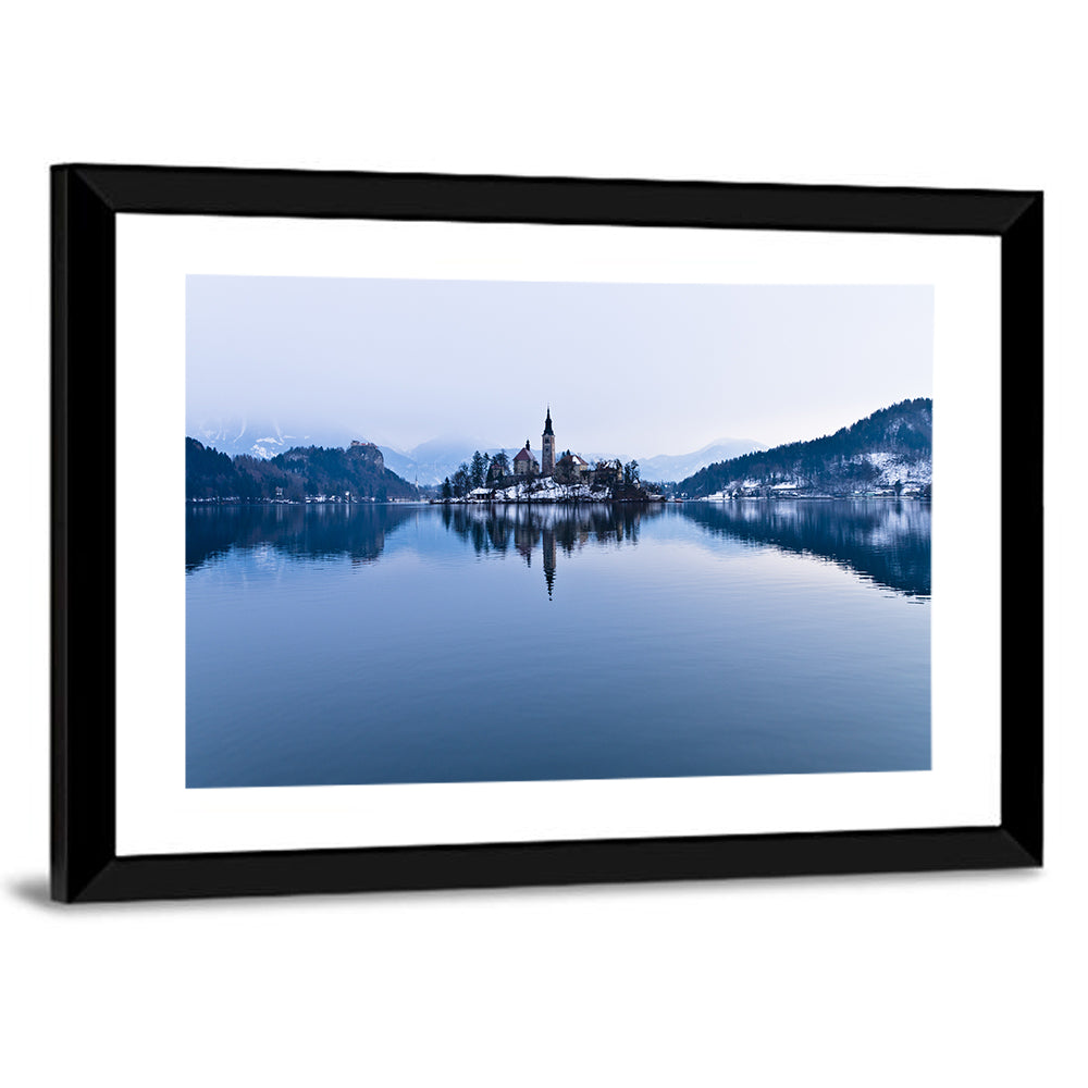 Bled Island Church in Winter Wall Art