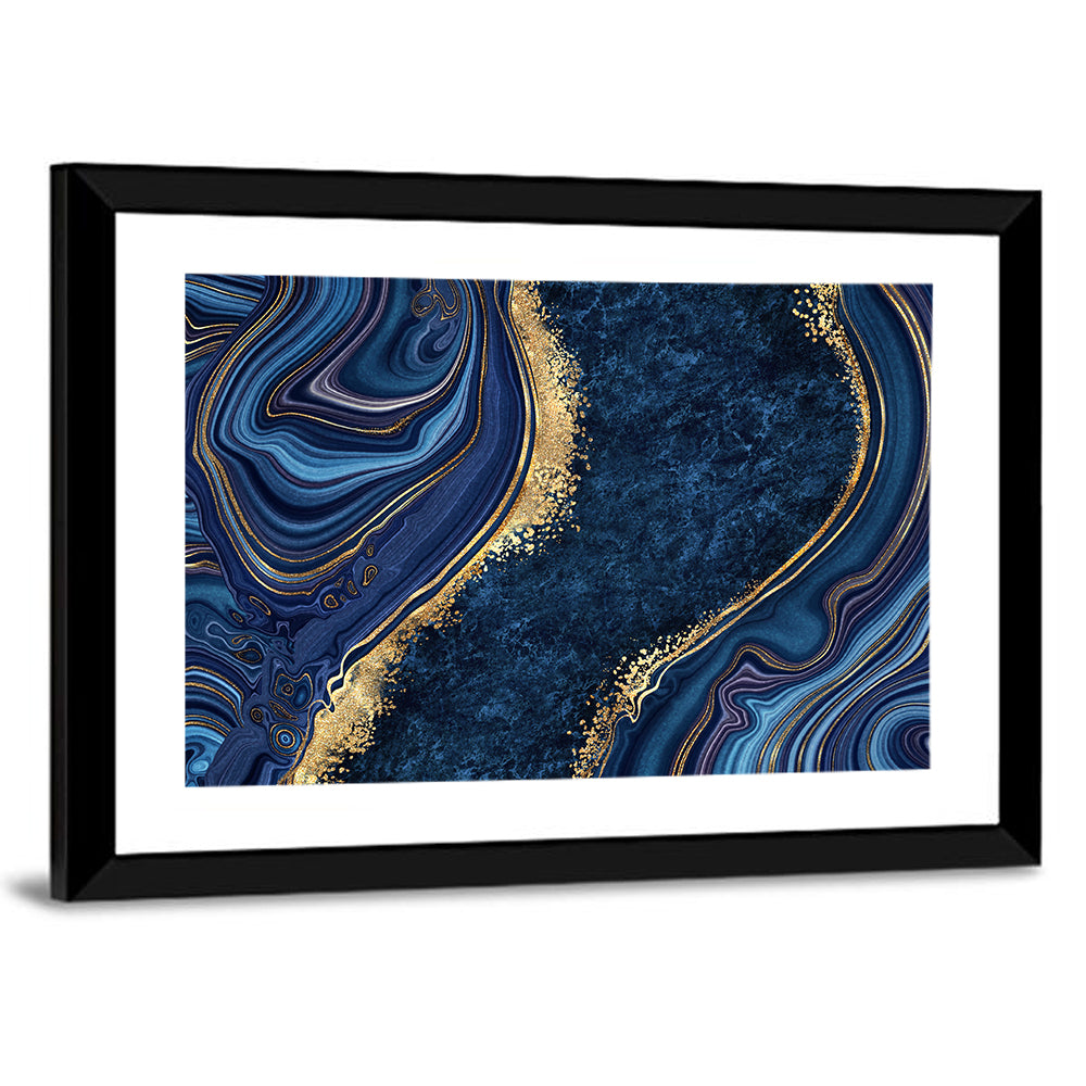Diagonal Blue Marble with Gold Veins Wall Art
