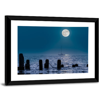 Full Moon Over A Sailboat Wall Art