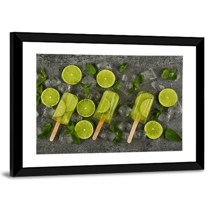 Translucent Lime Popsicles with Mint Wall Art as a framed print