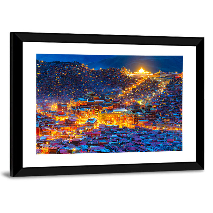 Larung Gar Monastery at Night Wall Art as a framed print