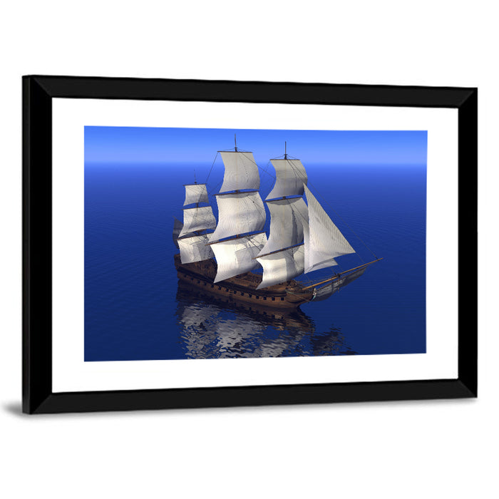 Three-masted Sailing Ship at Sea Wall Art as a framed print