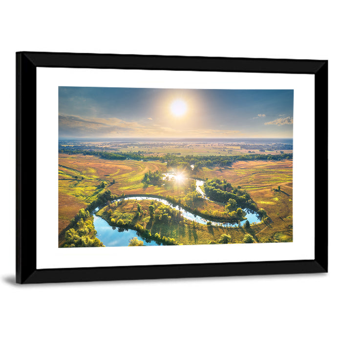 Meandering River at Summer Sunrise Wall Art as a framed print