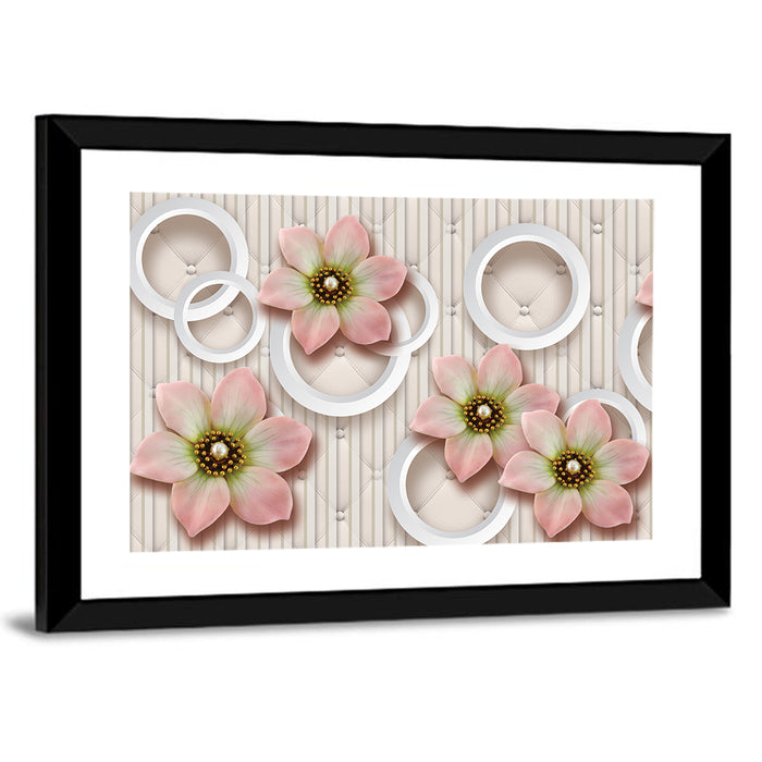 3d Pink Floral Circles Wall Art as a framed print