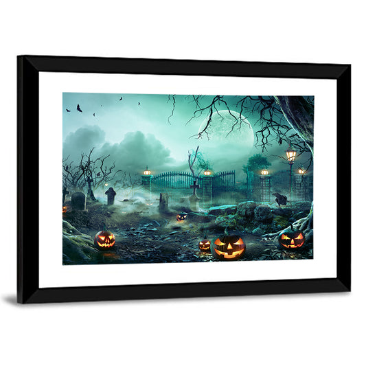 Jack O` Lanterns In Graveyard Wall Art