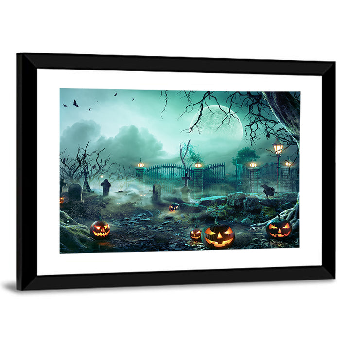 Moonlit Jack-o-lanterns in Cemetery Wall Art