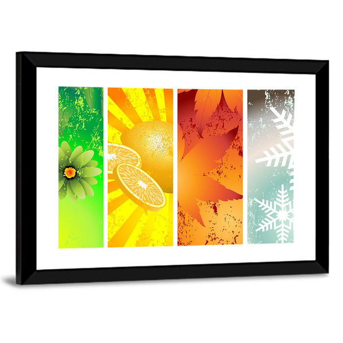 Four Seasons Quartet Wall Art as a framed print