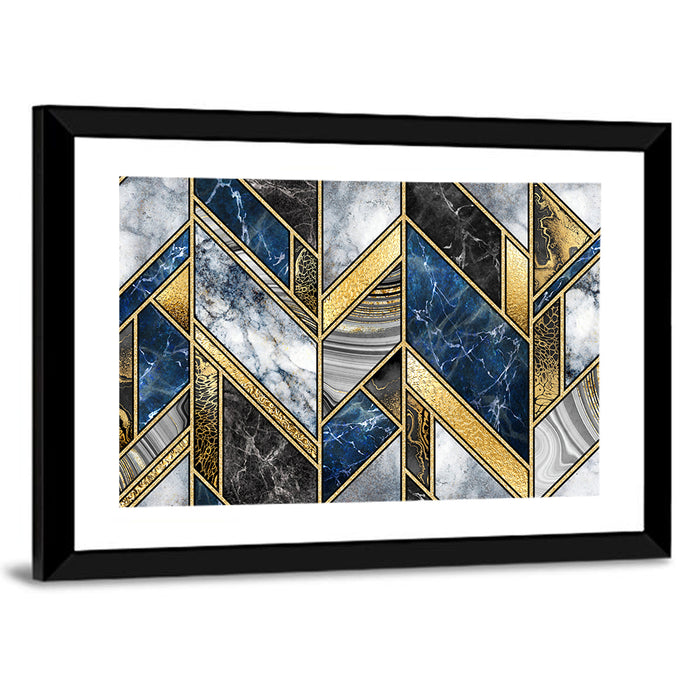 Blue Marble Mosaic with Gold Trim Wall Art as a framed print