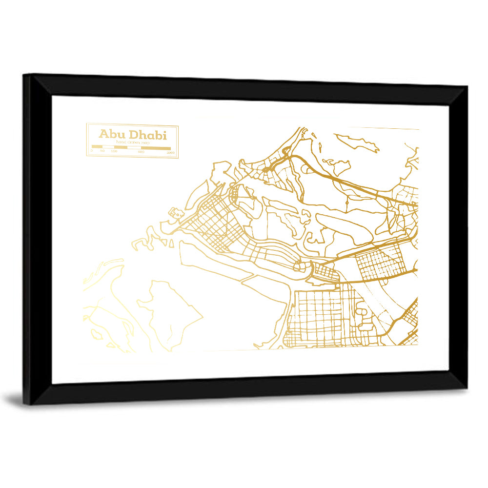 Abu Dhabi Gold Line Map Wall Art