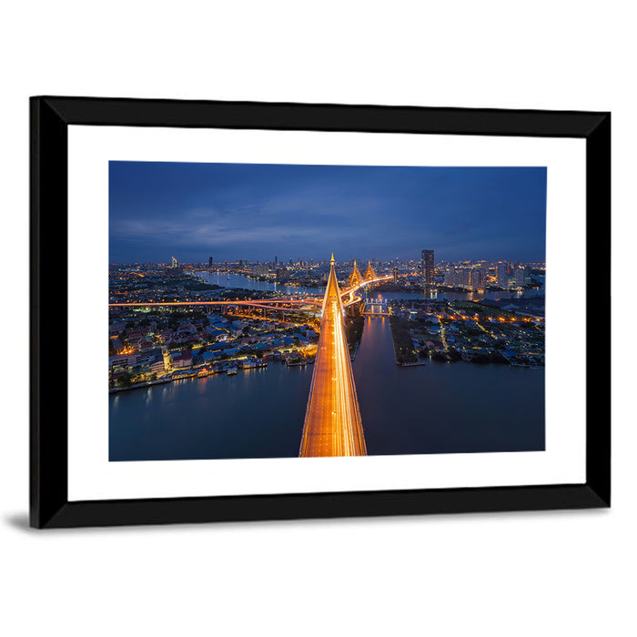 Bhumibol Bridge Over Chao Phraya Wall Art as a framed print