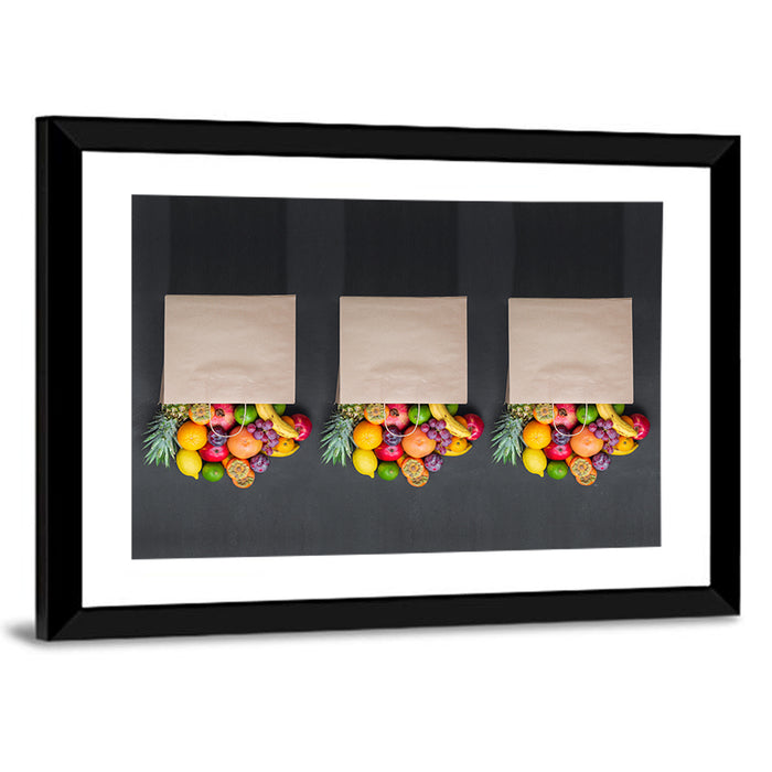 Three Paper Bags of Fruit Wall Art as a framed print