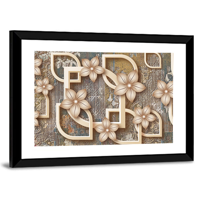 Golden Floral Geometry Wall Art as a framed print