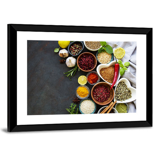 Various Spices In A Bowls Wall Art