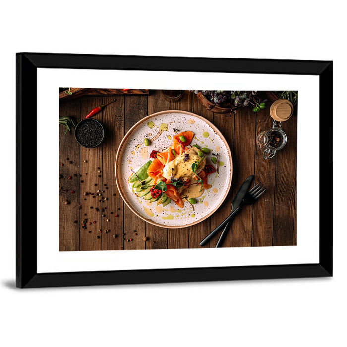 Bruschetta Salmon and Avocado Breakfast Wall Art as a framed print